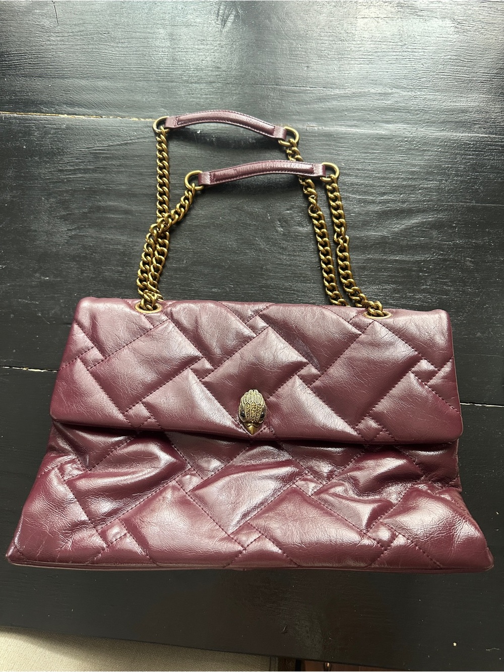 Kurt Geiger Large Quilted Chain Shoulder Bag in Deep Burgundy